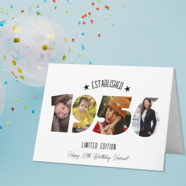 Cartão De Agradecimento 70th birthday Photo Collage established 1956 (Criador carregado)
