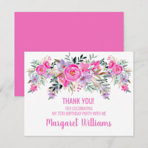Cartão De Agradecimento 75.º aniversário - floral rosa