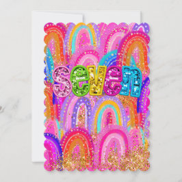 Cartão De Agradecimento 7 Birthday Rainbow Sequin