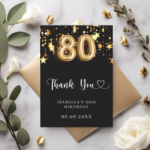 Cartão De Agradecimento 80 aniversário estrelas pretas douradas