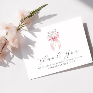 Cartão De Agradecimento 80 Birthday Pink Arco Flor Personalizado de Flores