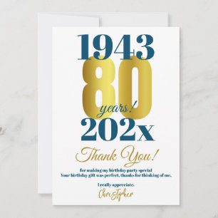 Cartão De Agradecimento 80 Festa de aniversário Obrigado