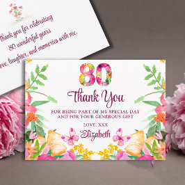 Cartão De Agradecimento 80 Years Floral Flowers - Butterfly 80th Birthday