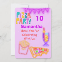 Cartão de Agradecimento 80s Pizza Party - Neon