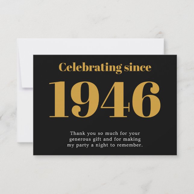 Cartão De Agradecimento 80th Birthday 1946 Retro Black And Gold (Frente)