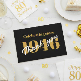 Cartão De Agradecimento 80th Birthday 1946 Retro Black And Gold
