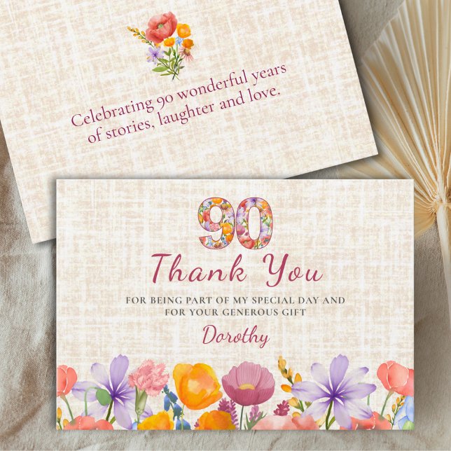 Cartão De Agradecimento 80th Birthday - Elegant Floral Number 80 Thanks (Criador carregado)
