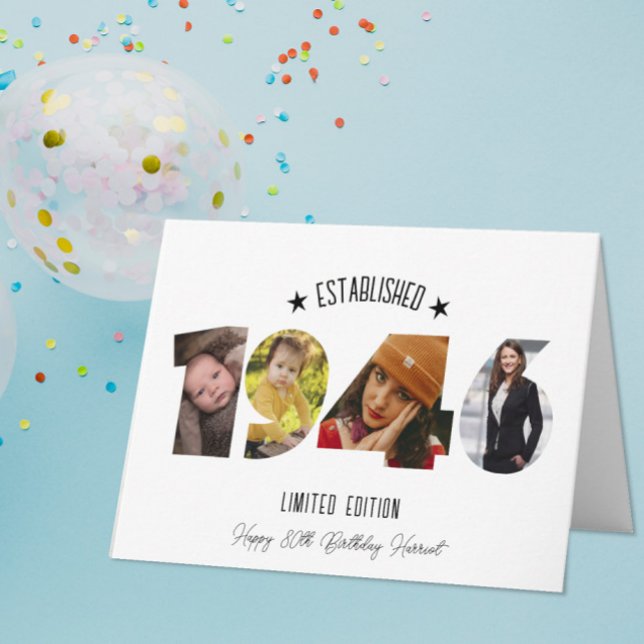 Cartão De Agradecimento 80th birthday Photo Collage established 1946 (Criador carregado)