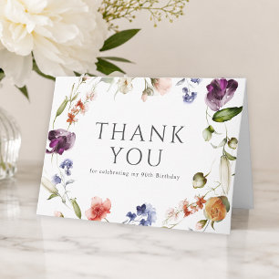 Cartão De Agradecimento 90º Aniversário Flores Silvestres Femininas Floral