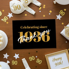 Cartão De Agradecimento 90th Birthday 1936 Retro Black And Gold