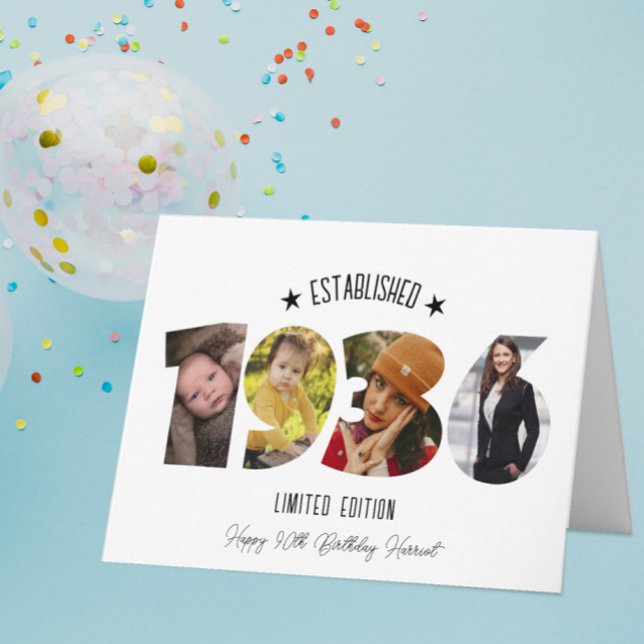 Cartão De Agradecimento 90th birthday Photo Collage established 1936 (Criador carregado)