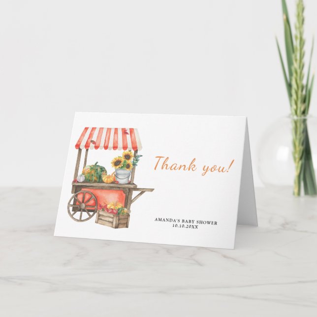 Cartão De Agradecimento A abóbora está a caminho Chá de fraldas Obrigado (Frente)