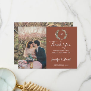 Cartão De Agradecimento A aquarela russa deixa casamento com fotos de mono