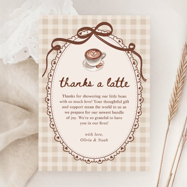 Cartão De Agradecimento A Baby is Brewing Gingham Coffee Baby Shower  (Criador carregado)