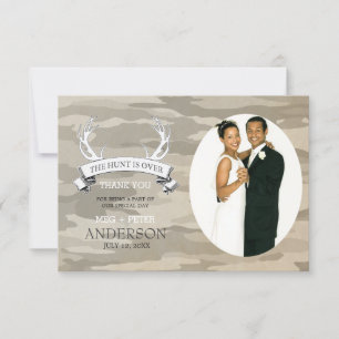 Cartão De Agradecimento "A caça é sobre" o obrigado da foto do casamento