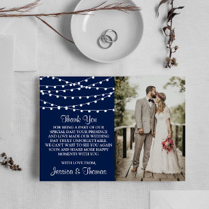Cartão De Agradecimento A Coleção de Casamento Azul Marinho com Luzes de C