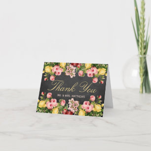 Cartão De Agradecimento A Coleção de Casamento Floral Vintage Chalkboard