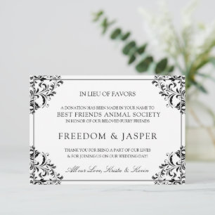 Cartão De Agradecimento A doação elegante do casamento carda o preto de