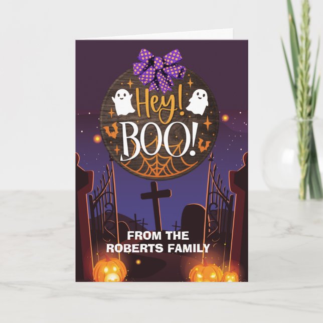 Cartão De Agradecimento A família de saudações de Halloween...ei boo card (Frente)