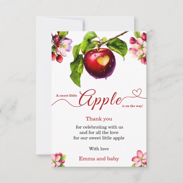 Cartão De Agradecimento A Little Apple Is On The Way | Fall Baby Shower  (Frente)