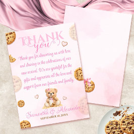 Cartão De Agradecimento A little Cookie Girl Baby Shower - Teddy Bear Pink