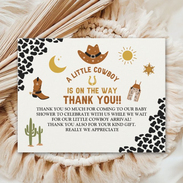 Cartão De Agradecimento A Little Cowboy Is on The Way Cute Baby Shower (Criador carregado)