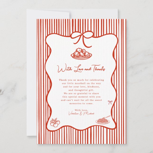 Cartão De Agradecimento A Little Meatball is on the Way Doodle Baby Shower (Frente)