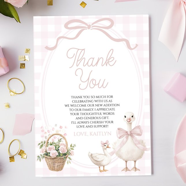 Cartão De Agradecimento A Little Silly Goose Pink Bow Floral Baby Shower (Criador carregado)