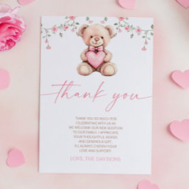 Cartão De Agradecimento A Little Sweetheart Pink Teddy Bear Baby Shower