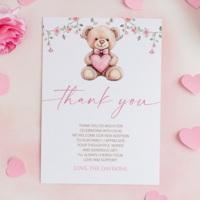 Cartão De Agradecimento A Little Sweetheart Pink Teddy Bear Baby Shower (Criador carregado)