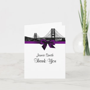 Cartão De Agradecimento A skyline de San Fran gravou o obrigado roxo de BW