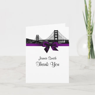 Cartão De Agradecimento A skyline de San Fran gravou o obrigado roxo de BW