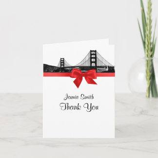 Cartão De Agradecimento A skyline de San Fran gravou o obrigado vermelho