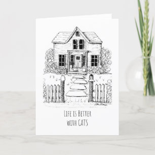 Cartão De Agradecimento A vida é melhor com os gatos, Desenho do Lover Gat