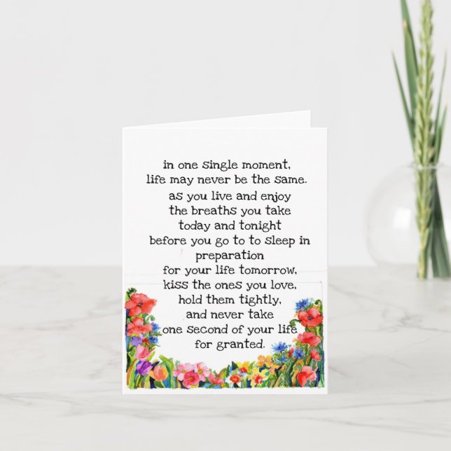 Cartão De Agradecimento "a vida pode mudar em um momento"+ flores aquática (Frente)