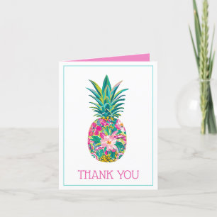 Cartão De Agradecimento Abacaxi Floral Verde, Rosa Tropical