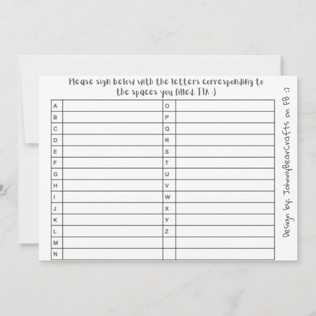 Cartão De Agradecimento Abc Tpc B&W Nº 1 (Verso)