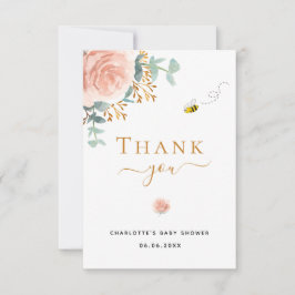 Cartão De Agradecimento abelha verde-verde-chá de fraldas rosa-rosa-do-euc