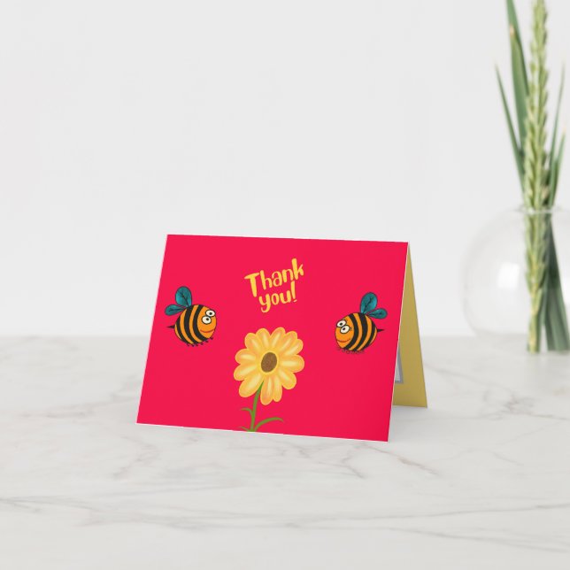 Cartão De Agradecimento Abelhas e flores (Frente)