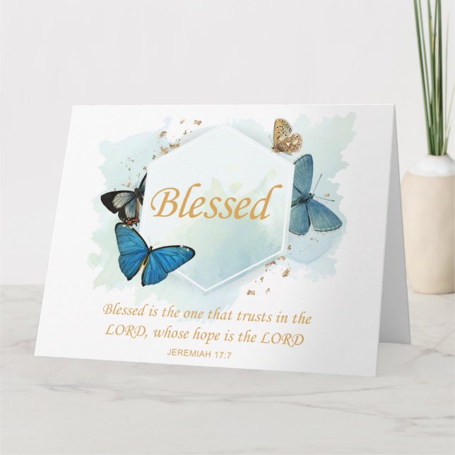 Cartão De Agradecimento Abençoada - Borboleta de Fé Cristã das Mulheres Ve (Frente)