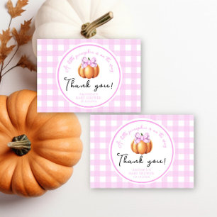 Cartão De Agradecimento Abóbora com laço rosa obrigado baby shower