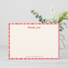Cartão De Agradecimento Abstract Checker Pink Orange Custom Baby Shower