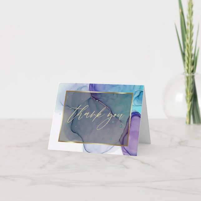 Cartão De Agradecimento Abstrato Álcool Tinta Púrpura Aquática Obrigado (Frente)