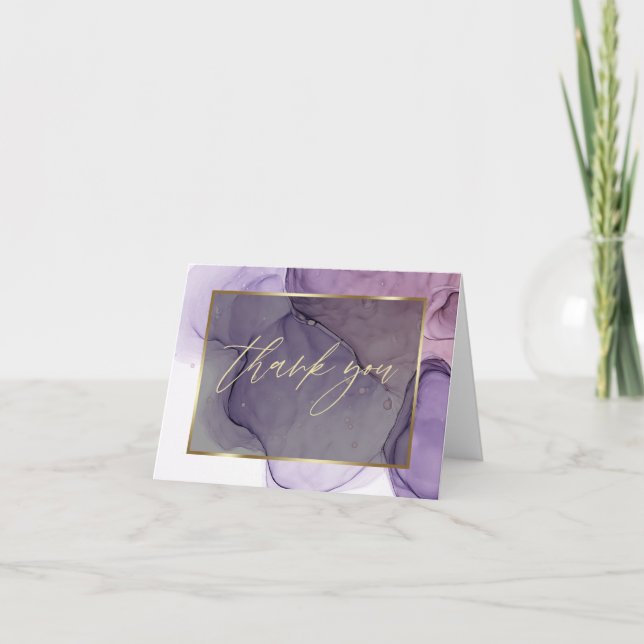 Cartão De Agradecimento Abstrato Álcool Tinta Rosa Pink Plum Obrigado (Frente)