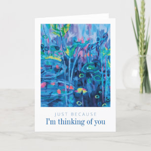 Cartão De Agradecimento Abstrato Azul Floral Pensando em você