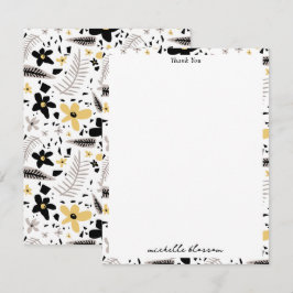 Cartão De Agradecimento Abstrato Black Yellow Cinza Floral Sem Costura Pad
