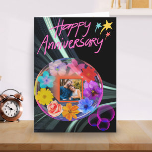 Cartão De Agradecimento Abstrato de Cristal Floral Negro Colorido Filho e