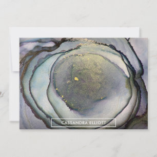 Cartão De Agradecimento Abstrato Dusty Tinta Azul e Álcool Dourado Arte L