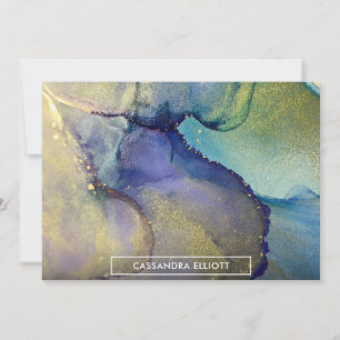 Cartão De Agradecimento Abstrato Líquido De Tinta Alcoólica Dourada Multic