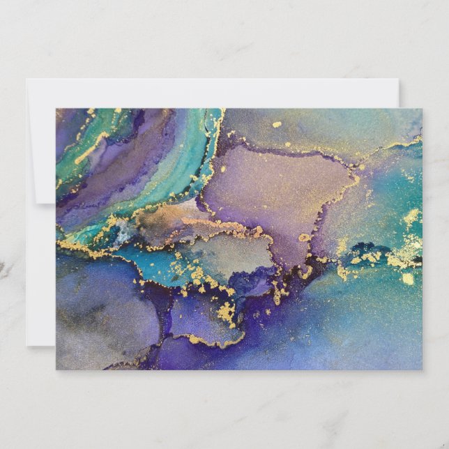 Cartão De Agradecimento Abstrato Líquido De Tinta Alcoólica Dourada Multic (Frente)